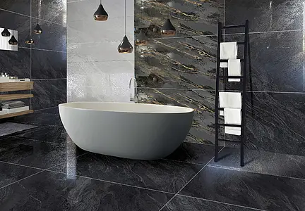 Background tile, Effect other marbles, Color black, Glazed porcelain stoneware, 60x120 cm, Finish semi-polished
