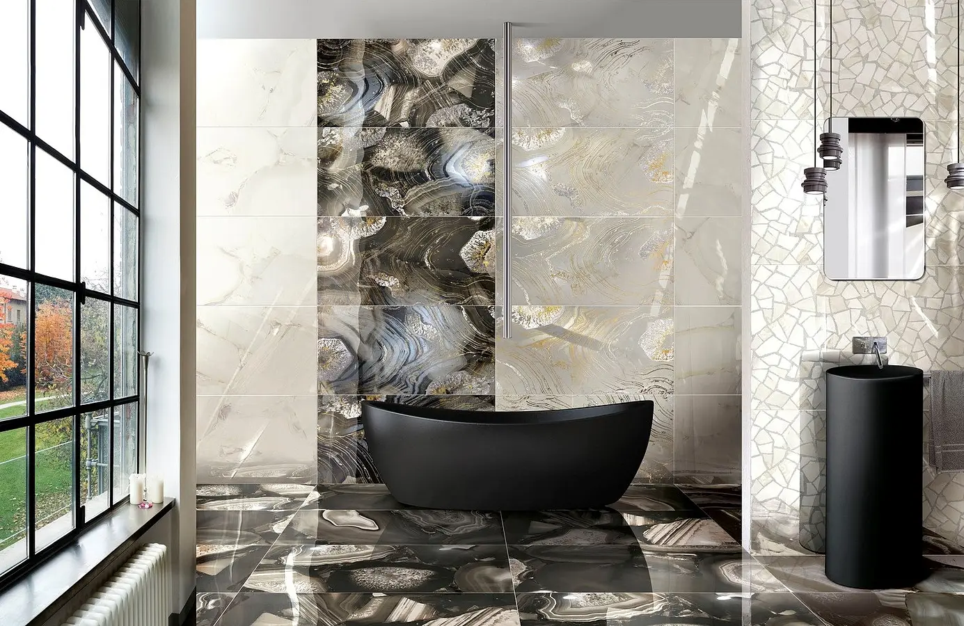 Background tile, Effect stone,agate, Color brown, Glazed porcelain stoneware, 60x120 cm, Finish polished