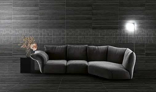 Piastrella di fondo, Effetto tessuto, Colore nero, Gres porcellanato smaltato, 60x119.5 cm, Superficie antiscivolo