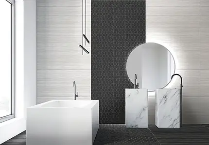 Piastrella di fondo, Effetto tessuto, Colore bianco, Gres porcellanato smaltato, 60x119.5 cm, Superficie antiscivolo