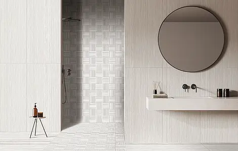 Piastrella di fondo, Effetto tessuto, Colore bianco, Gres porcellanato smaltato, 60x119.5 cm, Superficie antiscivolo