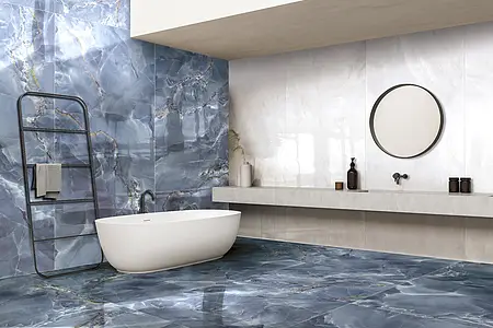 Piastrella di fondo, Effetto onice, Colore blu, Gres porcellanato smaltato, 120x120 cm, Superficie levigata