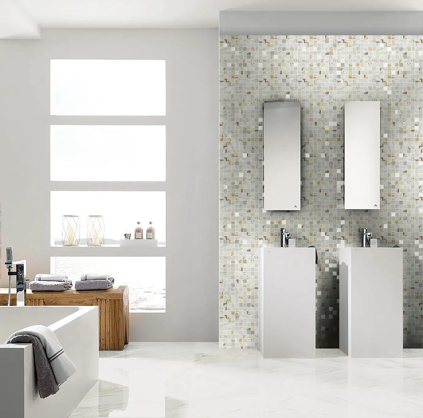 Background tile, Effect stone,other marbles, Color white, Glazed porcelain stoneware, 60x120 cm, Finish polished