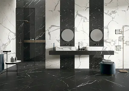 Piastrella di fondo, Effetto altri tipi di marmo, Colore nero, Gres porcellanato non smaltato, 60x60 cm, Superficie opaca
