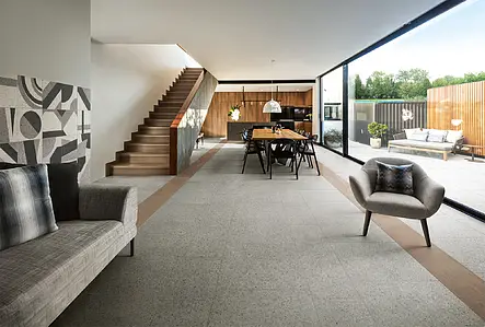 Basistegels, Effect terrazzo look, Kleur grijze, Ongeglazuurd porseleinen steengoed, 60x60 cm, Oppervlak mat