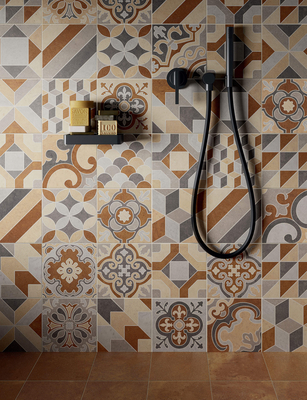 Materica Porcelain Tiles produced by Ceramiche Caesar, Style patchwork, Terracotta effect