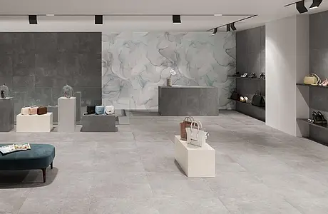 Grundflise, Effekt beton, Farve grå, Uglaseret porcelænsstentøj, 80x80 cm, Overflade skridsikker