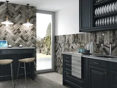 Background tile, Effect metal,concrete, Color grey,black, Ceramics, 7.5x30 cm, Finish matte