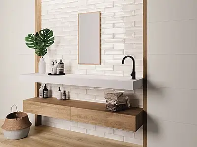 Background tile, Color white, Style zellige, Ceramics, 7.5x30 cm, Finish glossy