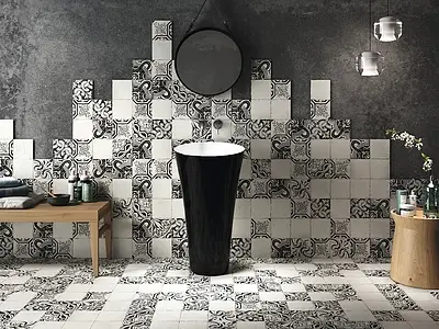 Effekt marokkanske fliser, Farve sort,hvid, Grundflise, Glaseret porcelænsstentøj, 15x15 cm, Overflade skridsikker