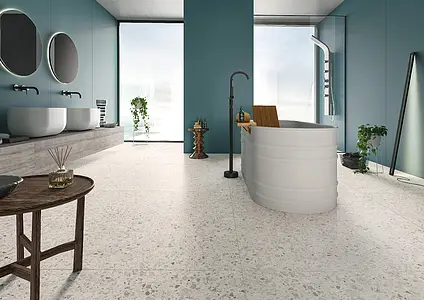 Basistegels, Effect terrazzo look, Kleur beige, Ongeglazuurd porseleinen steengoed, 120x120 cm, Oppervlak mat
