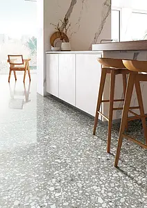 Background tile, Effect terrazzo, Color grey, Unglazed porcelain stoneware, 120x120 cm, Finish polished
