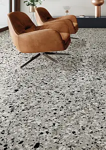Grundflise, Effekt terrazzo, Farve grå, Uglaseret porcelænsstentøj, 120x120 cm, Overflade mat