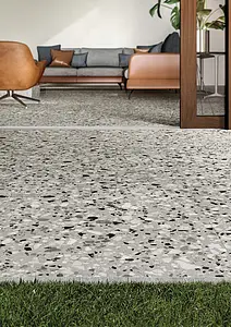 Background tile, Effect terrazzo, Color grey, Unglazed porcelain stoneware, 60x120 cm, Finish matte