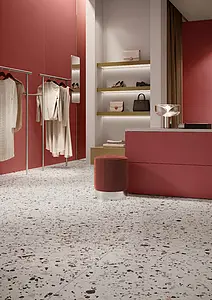 Basistegels, Effect terrazzo look, Kleur beige, Ongeglazuurd porseleinen steengoed, 120x120 cm, Oppervlak mat