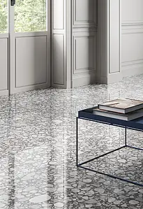 Background tile, Effect terrazzo, Color grey, Glazed porcelain stoneware, 118x118 cm, Finish polished