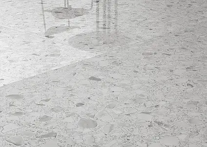 Piastrella di fondo, Effetto terrazzo, Colore bianco, Gres porcellanato smaltato, 118x118 cm, Superficie levigata