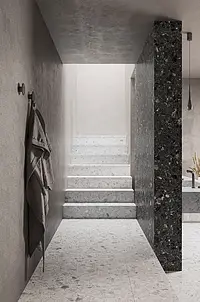 Piastrella di fondo, Effetto terrazzo, Colore bianco, Gres porcellanato smaltato, 59x59 cm, Superficie opaca