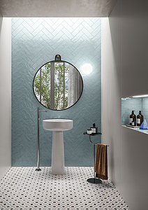 Background tile, Effect brick,unicolor, Color grey,sky blue, Glazed porcelain stoneware, 8.2x25 cm, Finish glossy
