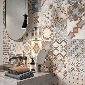 Background tile, Effect faux encaustic tiles, Color beige, Style patchwork, Glazed porcelain stoneware, 20x20 cm, Finish matte