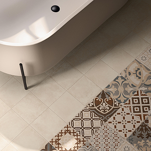 Opus Porcelain Tiles produced by Casalgrande Padana, Style patchwork, Concrete effect, faux encaustic tiles