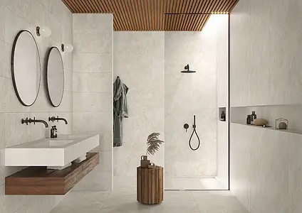 Background tile, Effect travertine, Color beige, Glazed porcelain stoneware, 30x60 cm, Finish matte