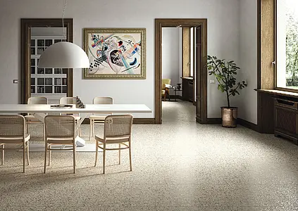 Grundflise, Effekt terrazzo, Farve beige, Glaseret porcelænsstentøj, 60x60 cm, Overflade skridsikker