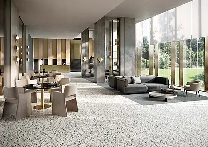 Basistegels, Effect terrazzo look, Kleur witte, Ongeglazuurd porseleinen steengoed, 60x120 cm, Oppervlak mat