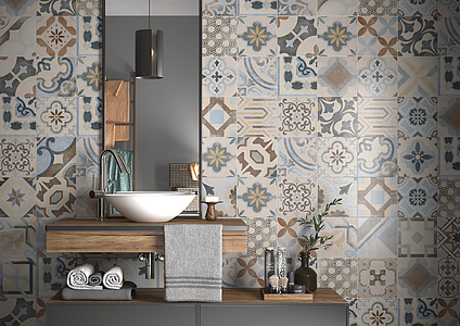 Cementine Porcelain Tiles produced by Ceramiche Castelvetro, Style patchwork, faux encaustic tiles