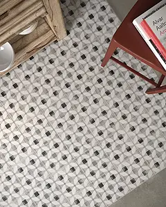 Background tile, Effect faux encaustic tiles, Color black & white, Unglazed porcelain stoneware, 20x20 cm, Finish antislip
