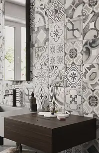 Grundflise, Effekt marokkanske fliser, Farve med flere farver, Stil patchwork, Uglaseret porcelænsstentøj, 20x20 cm, Overflade skridsikker