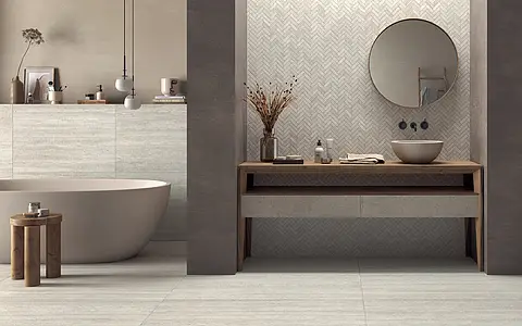 Background tile, Effect travertine, Color grey, Unglazed porcelain stoneware, 60x120 cm, Finish antislip