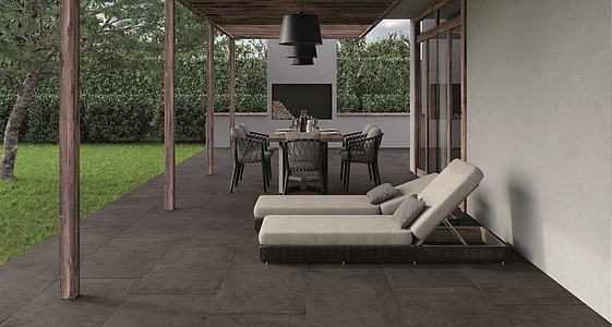 Grundflise, Effekt beton, Farve sort, Uglaseret porcelænsstentøj, 60x120 cm, Overflade skridsikker