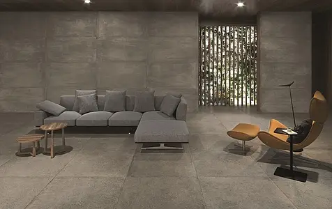 Grundflise, Effekt beton, Farve grå,brun, Uglaseret porcelænsstentøj, 100x100 cm, Overflade skridsikker
