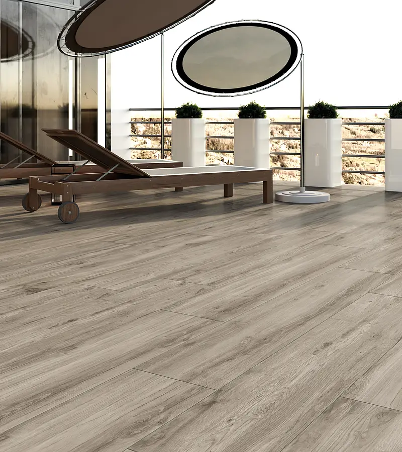 Background tile, Effect wood, Color grey, Unglazed porcelain stoneware, 30x120 cm, Finish antislip