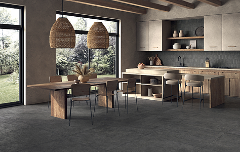 Background tile, Effect concrete, Color black, Unglazed porcelain stoneware, 100x100 cm, Finish antislip