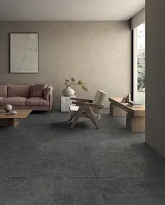 Background tile, Effect concrete, Color black, Unglazed porcelain stoneware, 100x100 cm, Finish antislip