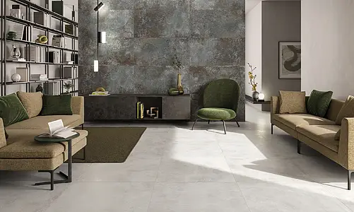Background tile, Effect metal,concrete, Color white, Glazed porcelain stoneware, 80x80 cm, Finish antislip
