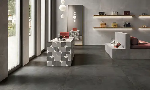 Grundflise, Effekt metal,beton, Farve grå, Glaseret porcelænsstentøj, 60x120 cm, Overflade skridsikker