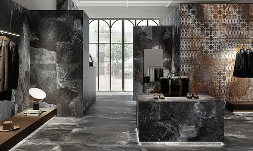 Background tile, Effect other marbles, Color grey,black, Glazed porcelain stoneware, 60x120 cm, Finish semi-polished