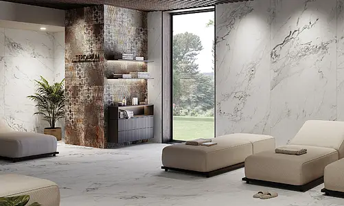 Background tile, Effect other marbles, Color white, Glazed porcelain stoneware, 120x120 cm, Finish semi-polished