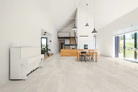 Grundflise, Effekt andre sten, Farve beige,hvid, Glaseret porcelænsstentøj, 60x120 cm, Overflade skridsikker