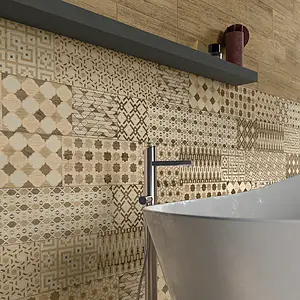 Background tile, Effect wood, Color beige, Style patchwork, Glazed porcelain stoneware, 20x120 cm, Finish antislip