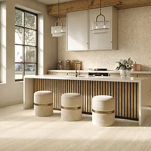 Background tile, Effect travertine, Color beige, Glazed porcelain stoneware, 60x120 cm, Finish antislip