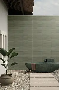 Background tile, Effect unicolor, Color green, Glazed porcelain stoneware, 7.5x30 cm, Finish matte
