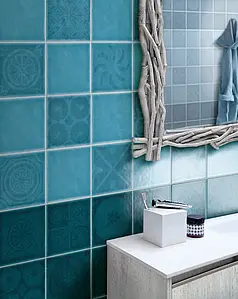 Background tile, Effect crackle glaze, Color sky blue, Style handmade, Ceramics, 20x20 cm, Finish matte