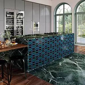 Mosaic tile, Effect left_menu_crackleur , Color navy blue,black,multicolor, Style handmade, Ceramics, 23x24.5 cm, Finish glossy