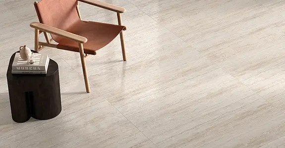 Grundflise, Effekt travertin, Farve beige, Glaseret porcelænsstentøj, 60x120 cm, Overflade semi-poleret