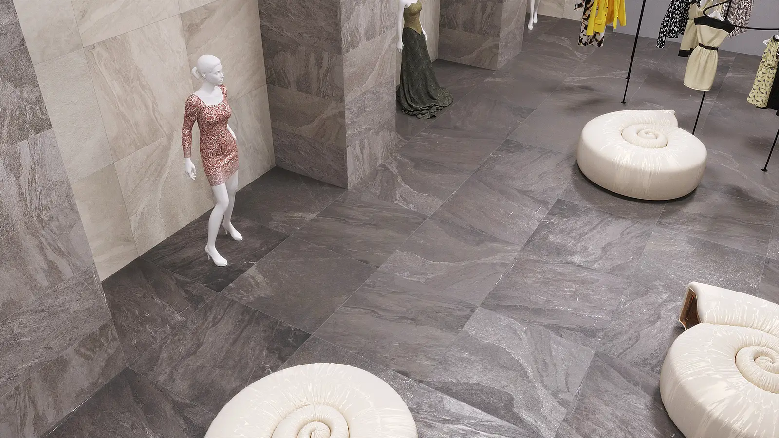 Background tile, Effect stone,quartzite, Color black, Glazed porcelain stoneware, 100x100 cm, Finish antislip