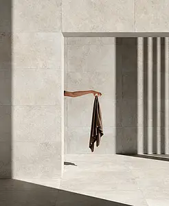 Piastrella di fondo, Effetto calcare, Colore beige, Gres porcellanato smaltato, 60x120 cm, Superficie antiscivolo